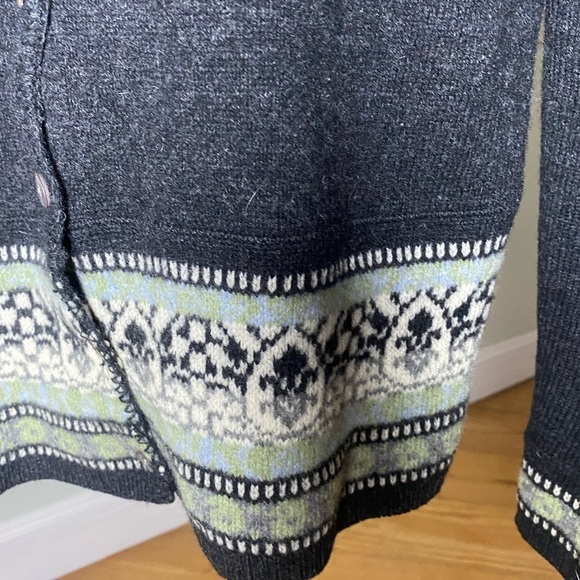Deane & White 100% Lambswool Cardigan Sweater Gray Green & Blue Detail Medium - Picture 4 of 11